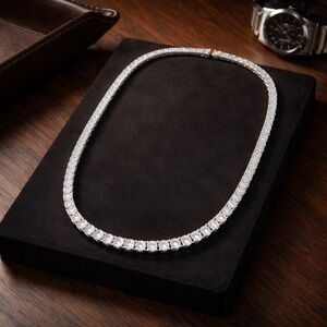 Sparkling Tennis Necklace – Silver Tone Round CZ Statement Necklac